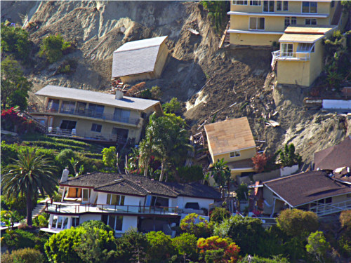 Land slide as metaphor for yana slip.  Laguna Beach, California.