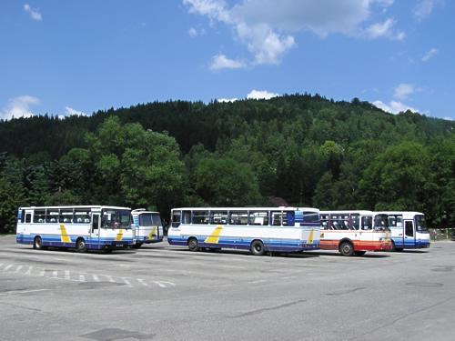 Buses in parking lot